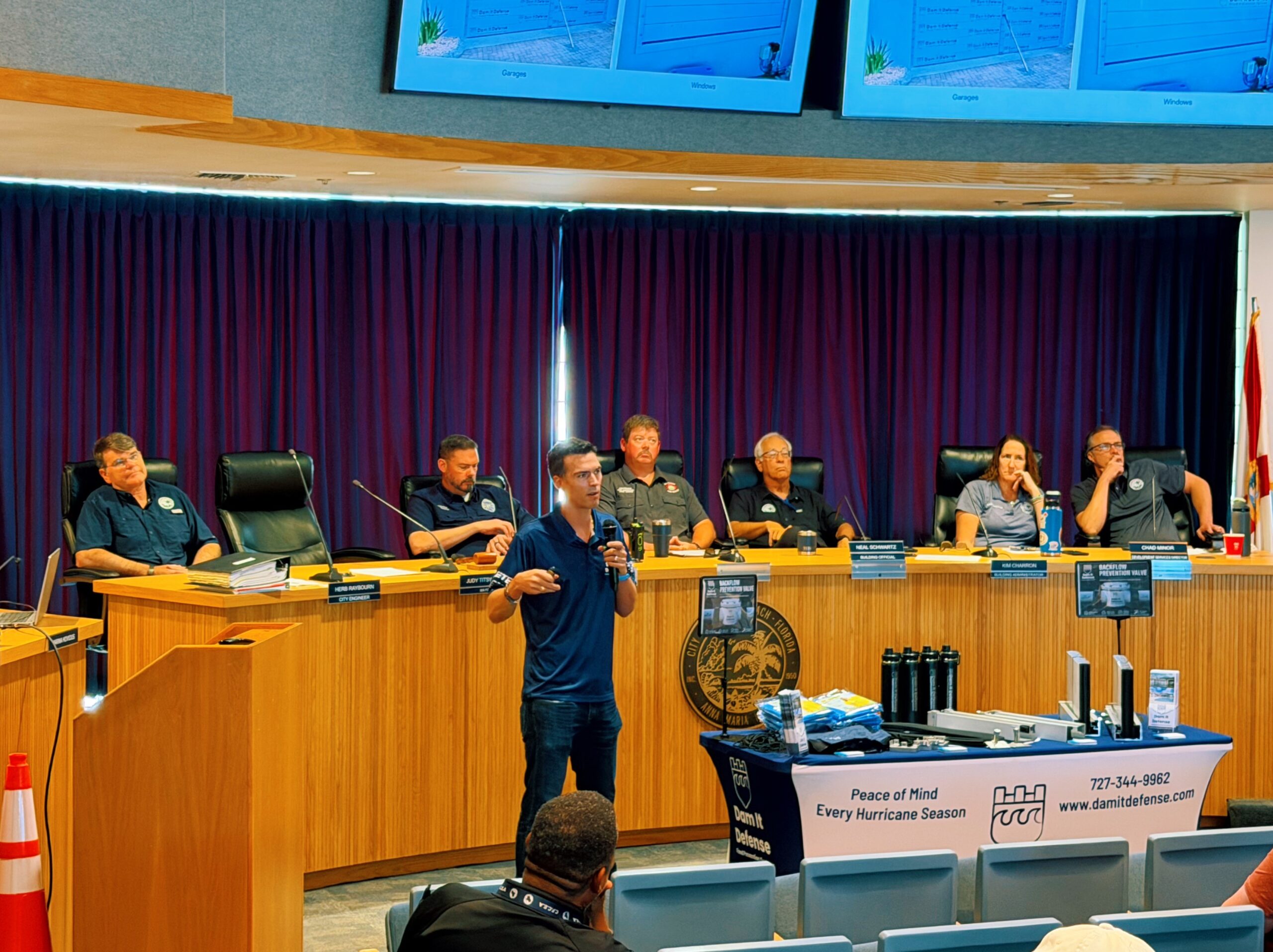 Dam It Defense speaking at Holmes Beach flood preparedness panel at City Hall on Anna Maria Island