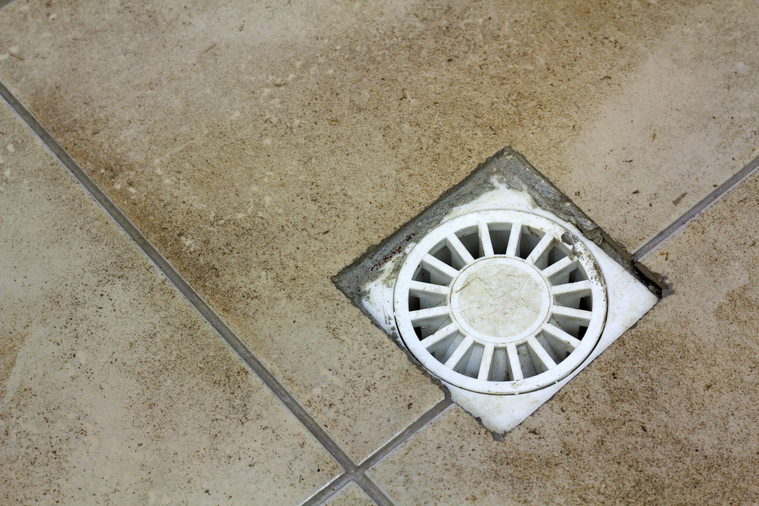 Floor drain in a Tampa home, the lowest opening on the sewer line and often the first place sewage backs up